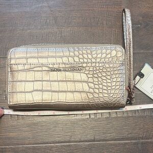 DANA BUCHMAN NEW Gold Crocodile Embossed Wristlet Wallet